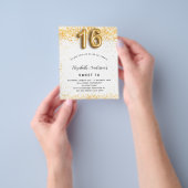 Zoete 16-witte goudglitter budgetuitnodiging flyer (Hand)