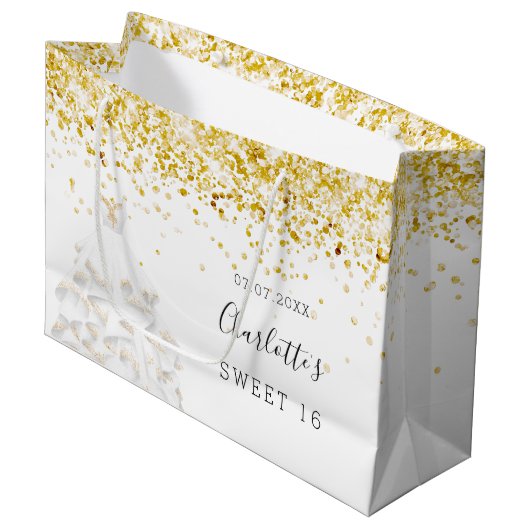 Zoete 16 witte goudglitter-jurk groot cadeauzakje (Voorkant Gekanteld)