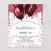 Zoete 16 witte rode glitter begrotingsuitnodiging flyer (Voorkant)