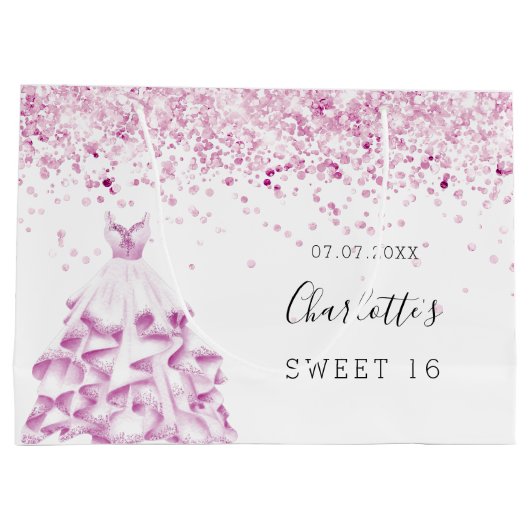 Zoete 16 witte roze glitter jurk groot cadeauzakje (Achterkant)