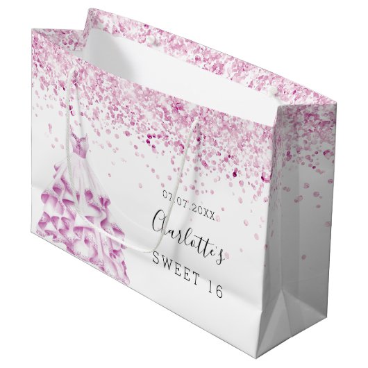 Zoete 16 witte roze glitter jurk groot cadeauzakje (Voorkant Gekanteld)