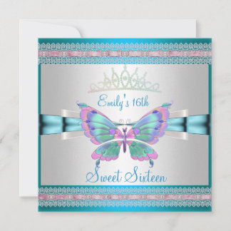 Zoete 16 witte teal blauwe roze vlinder kaart