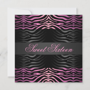 Zoete 16 zebraprint roze verjaardagsuitnodiging kaart