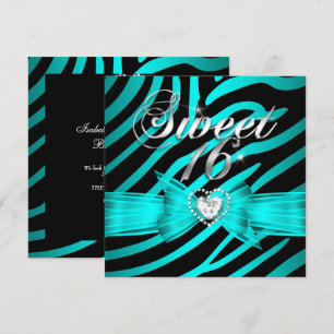 Zoete 16 Zestien Aqua Blauw Zwarte Zebra 2 Kaart