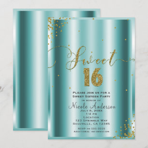ZOETE 16 Zestien Aqua & Gouden Confetti Hoeken Kaart