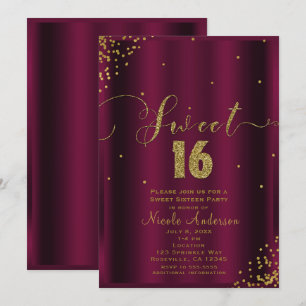 ZOETE 16 Zestien bordeauxrood & gouden confetti ho Kaart