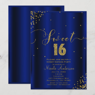 ZOETE 16 Zestien Koninklijk Blauwe Gouden Confetti Kaart