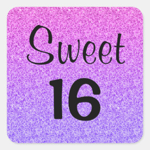 Zoete 16 Zestien Ombre Paarse Glitters Glinstering Vierkante Sticker