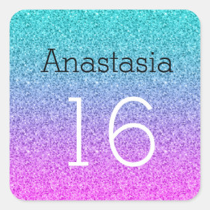 Zoete 16 Zestien Ombre Pink Blue Paars Glitter Vierkante Sticker