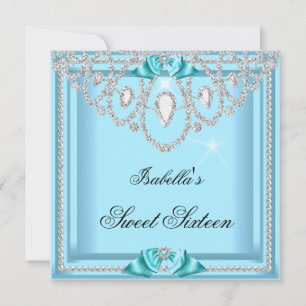 Zoete 16 Zestien Turquoise Blauw Zilver Diamanten  Kaart