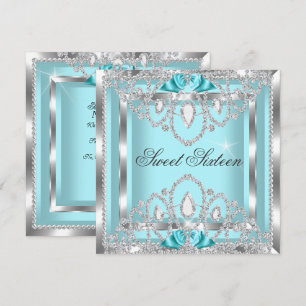 Zoete 16 Zestien Turquoise Blauw Zilver Diamanten  Kaart