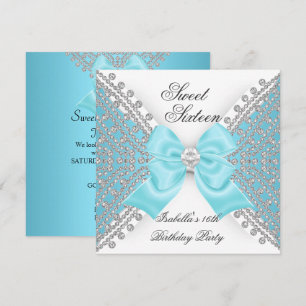 Zoete 16 Zestien Turquoise Blauwe Witte Diamanten  Kaart