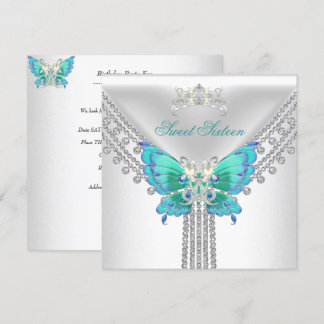 Zoete 16 Zestien Turquoise Wit Vlinder Kaart