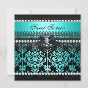 Zoete 16 zestien turquoise zwarte parel kant damas kaart