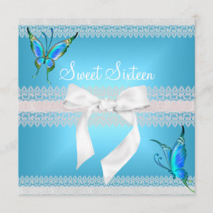 Zoete 16 Zestien Witte kant Teal Blauwe Vlinder Kaart