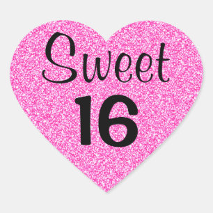 Zoete 16 zestien zwart & hete roze glitters glinst hart sticker
