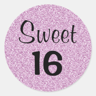 Zoete 16 Zestien Zwarte & Paarse Glitters Glans Ronde Sticker