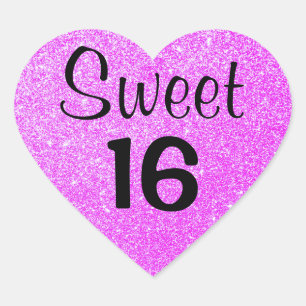 Zoete 16 Zestien Zwarte & Paarse Glitters Glinster Hart Sticker