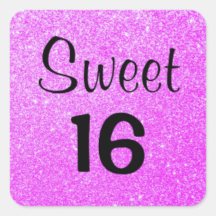 Zoete 16 Zestien Zwarte & Paarse Glitters Schitter Vierkante Sticker