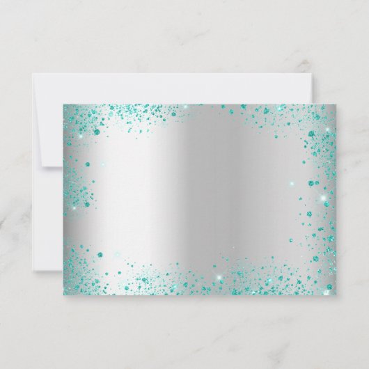 Zoete 16 zilver turkoois groen glitters glamourus save the date (Achterkant)