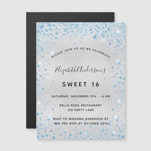 Zoete 16 zilverblauwe glitter-aantrekkingsmagneet (Voorkant / Achterkant)