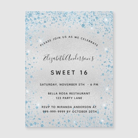 Zoete 16 zilverblauwe glitter-aantrekkingsmagneet (Voorkant)