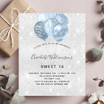Zoete 16 zilverblauwe glitter budgetuitnodiging flyer<br><div class="desc">Let op: deze uitnodiging is op flyer paper en erg dun. Enveloppen zijn niet inbegrepen. Ga naar onze winkel voor nog meer dikkere uitnodigingen (hetzelfde ontwerp). Voor een elegant Sweet 16, 16e verjaardag. Een faux zilveren metalen achtergrond. Gedrooid met faux zilverglitterstof en blauwe ballonnen. Geef een persoonlijke naam, leeftijd en...</div>