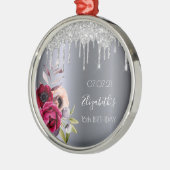 Zoete 16 zilveren glinsterende druppels bloemrijk  metalen ornament (Links)