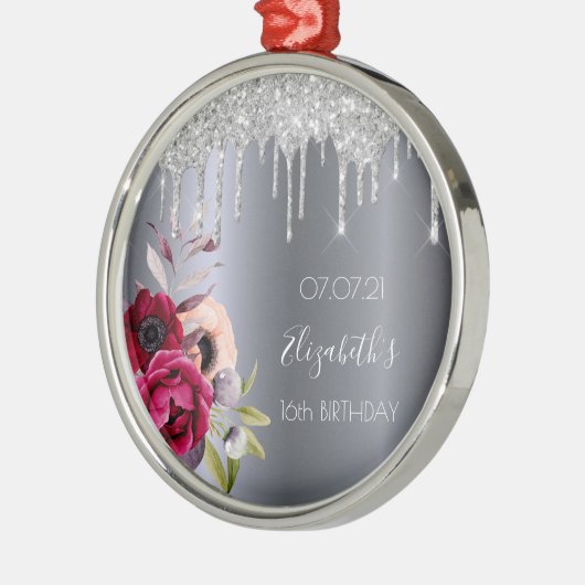 Zoete 16 zilveren glinsterende druppels bloemrijk metalen ornament (Links)