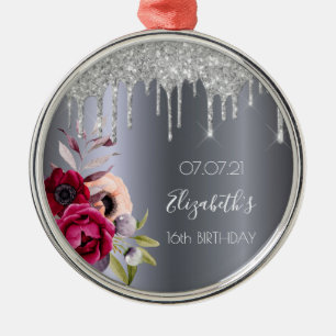 Zoete 16 zilveren glinsterende druppels bloemrijk  metalen ornament