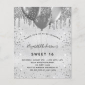 Zoete 16 zilveren glitter-begrotingsuitnodiging (Voorkant)