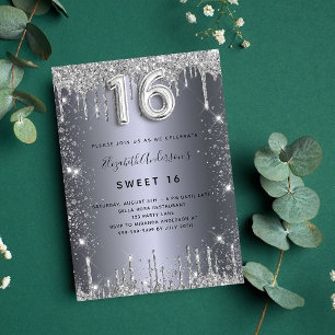 Zoete 16 zilveren glitter druppels kaart