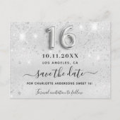 Zoete 16 zilveren glitter druppelt partij op behal aankondigingskaart (Voorkant)
