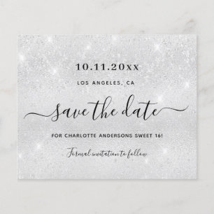 Zoete 16 zilveren glitters budget save the date flyer