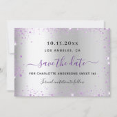 Zoete 16 zilveren lavendel save the date kaart (Voorkant)