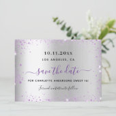 Zoete 16 zilveren lavendel save the date kaart (Staand voorkant)