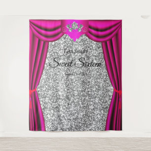 Zoete 16 Zilveren Roos Roze Gordijn Zilver Glitter Wandkleed