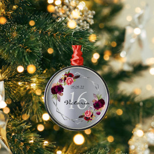 Zoete 16 zilverflorale geometrische bogundnaam metalen ornament