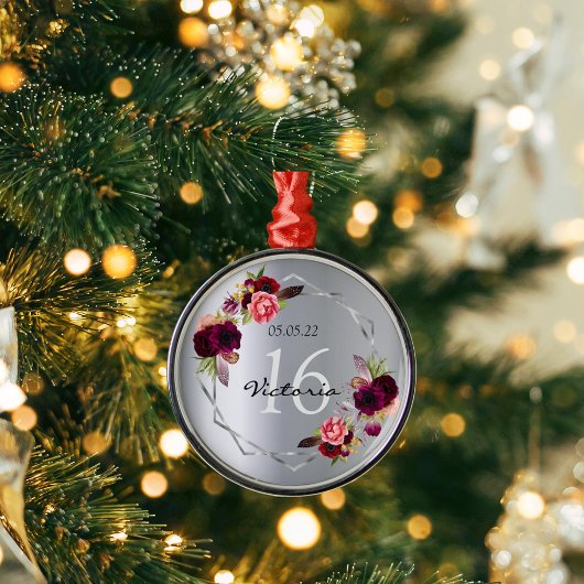 Zoete 16 zilverflorale geometrische bogundnaam metalen ornament