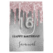 Zoete 16 zilverglitter druppelt roze monogram 16e medium cadeauzakje (Achterkant)