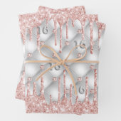 Zoete 16 zilverglitter drupt roos goudroze inpakpapier vel (In situ)