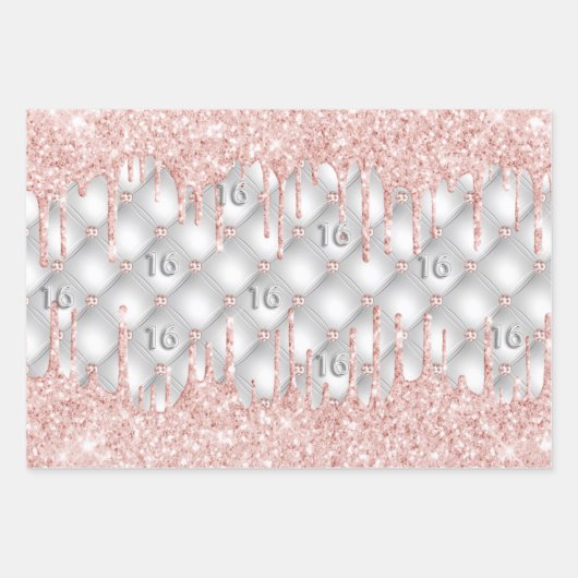 Zoete 16 zilverglitter drupt roos goudroze inpakpapier vel (Voorkant 3)