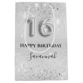 Zoete 16 zilverglitterstofmonogram verjaardag medium cadeauzakje (Voorkant)
