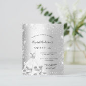 Zoete 16 zilverjurk, glitter budget uitnodiging (Staand voorkant)