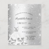 Zoete 16 zilverjurk, glitter budget uitnodiging (Voorkant)