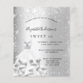 Zoete 16 zilverjurk, glitter budget uitnodiging flyer (Voorkant)
