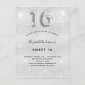 Zoete 16 zilvermetaalglitterstofglazuur uitnodiging briefkaart (Voorkant)