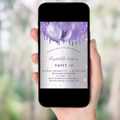 Zoete 16 zilverviolette glitterballonnen kaart