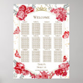 Zoete 16 zitplaatskaart bord rode vlinders poster (Voorkant)