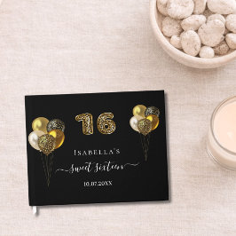 Zoete 16 zwart goud luipaardprint ballonnen gastenboek